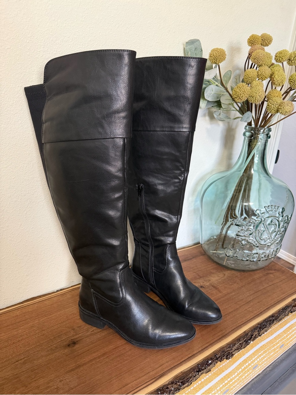BareTraps Black Women's Knee-High Wide Calf Riding Boots - Classic Leather
